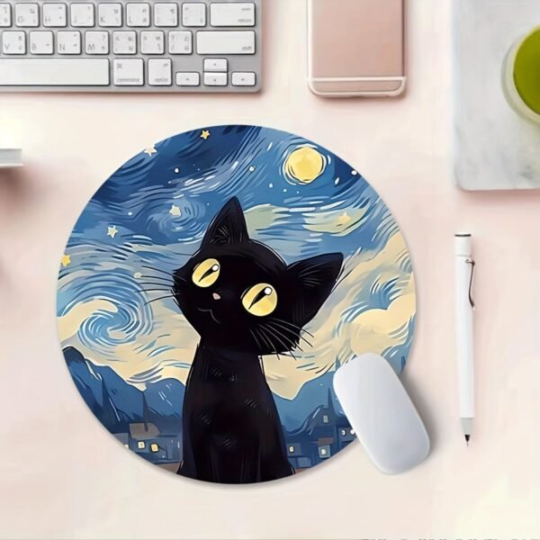 Black Cat Starry Night Mouse Pad