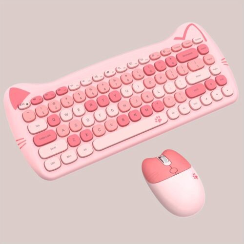 Geezer Meow Cat-Shaped Wireless Keyboard and Mouse Set