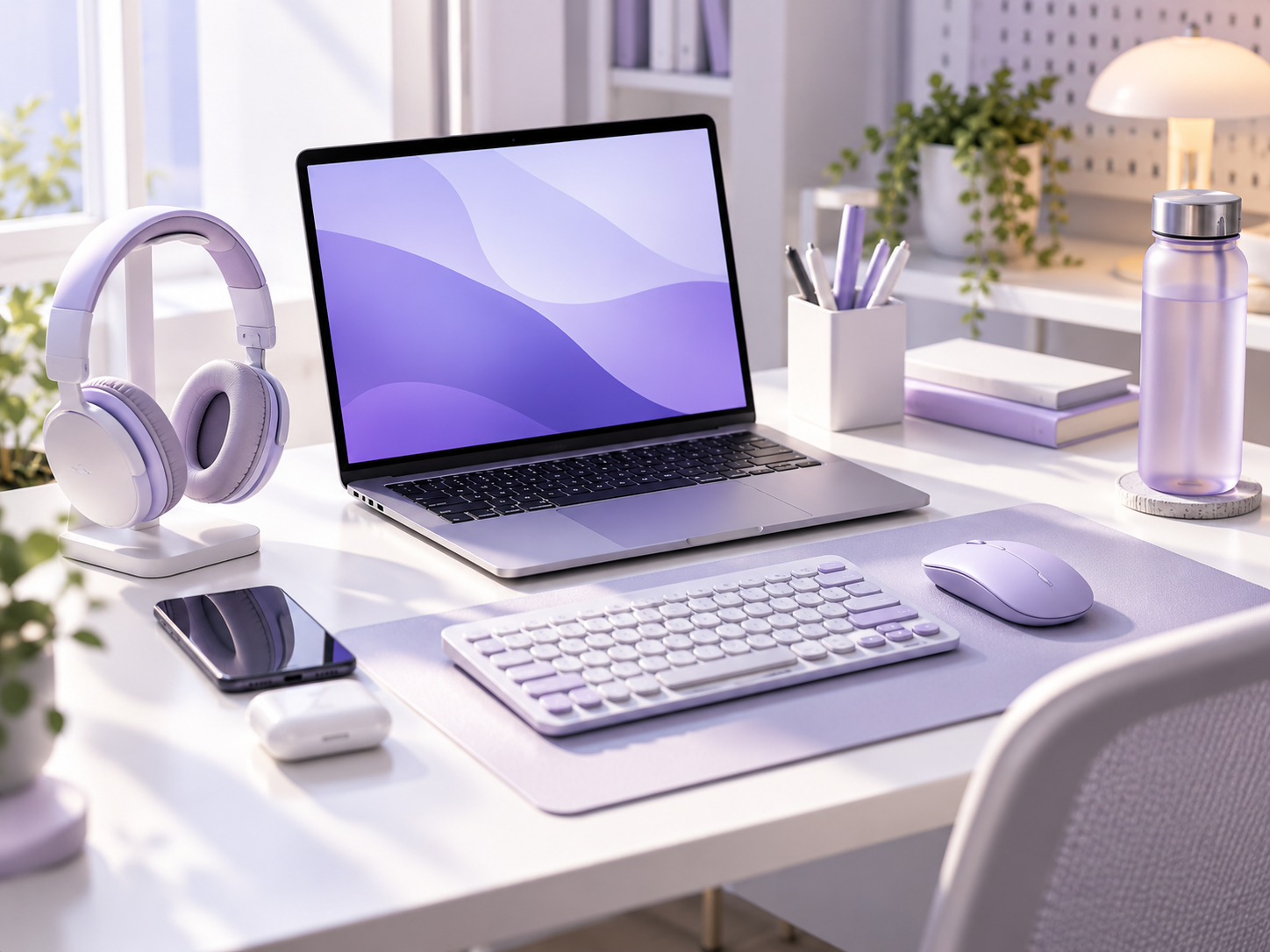 Pastel Lavender Desk Workspace