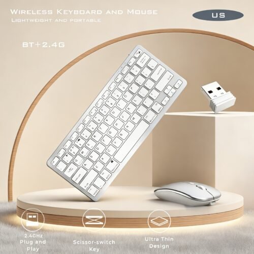 Rechargeable Bluetooth & 2.4GHz Wireless Keyboard and Mouse Combo