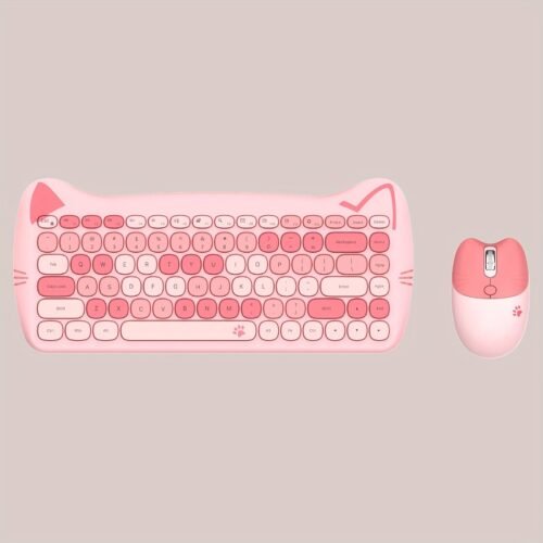 Geezer Meow Cat-Shaped Wireless Keyboard and Mouse Set